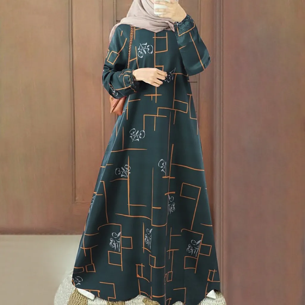 2024 New Cross border Middle East Muslim Casual Pullover Long Sleeve Loose Round Neck Long Dress Long Dress