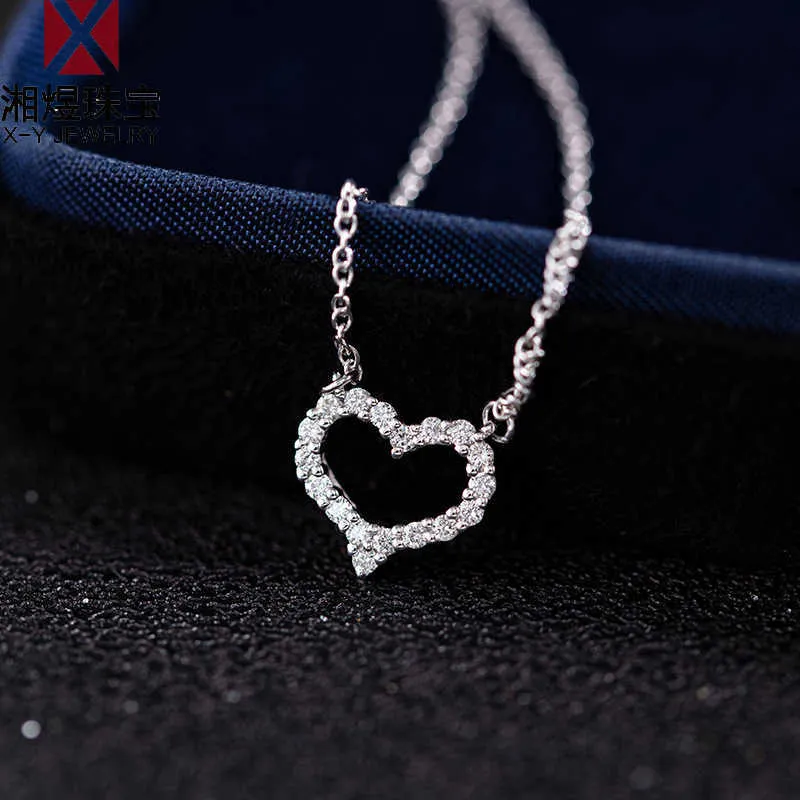Designer tiffay and co love necklace female Sterling Silver S925 plated 18K White Gold simple heart pendant clavicle chain