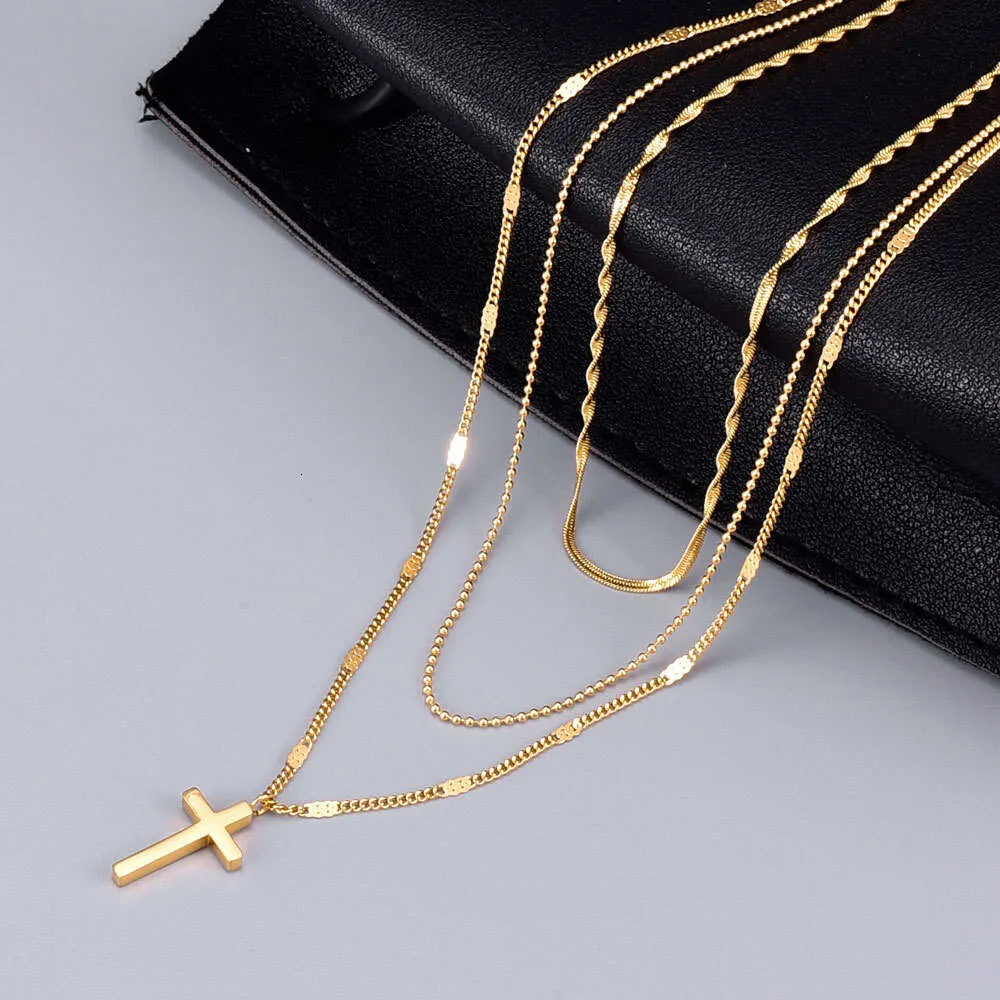 collana con croce pendente placcato oro tre strati in acciaio inossidabile classico per le donne regali collane trendy accetta personalizzato 7g 450mm