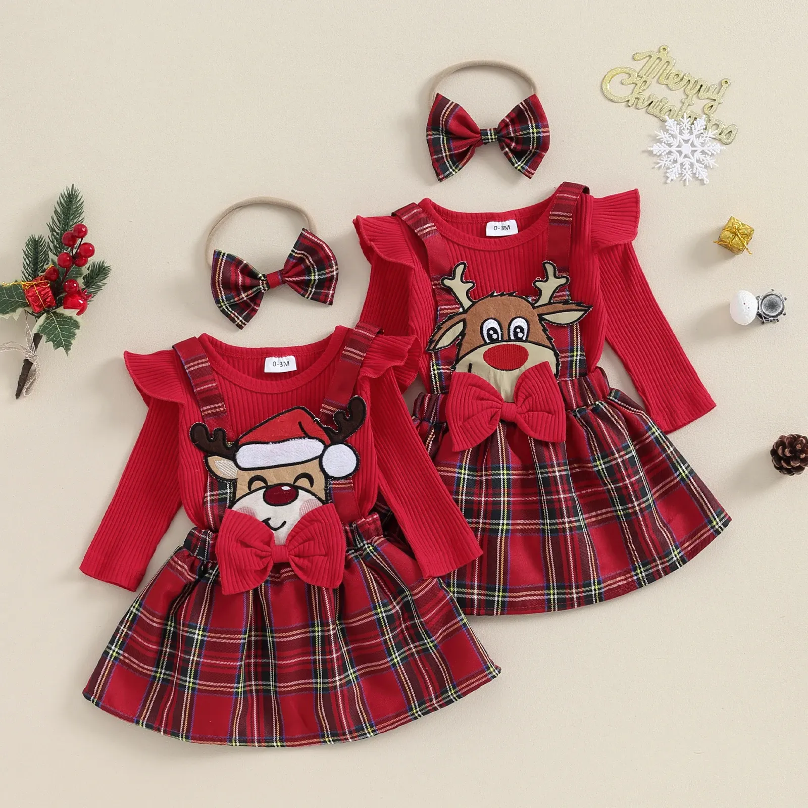 Kleider mababy 018M Weihnachten Neugeborenen Kleinkind Baby Mädchen Kleidung Sets Strick Strampler Deer Kuh Plaid Röcke Outfit Weihnachten Kostüme D05