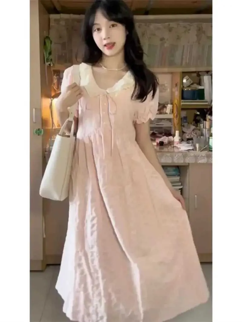 Robes décontractées de base Robe rose broderie exquise Chic mode ample longue été Style doux robe Mori fille sens robe pour femmes 2024C24315