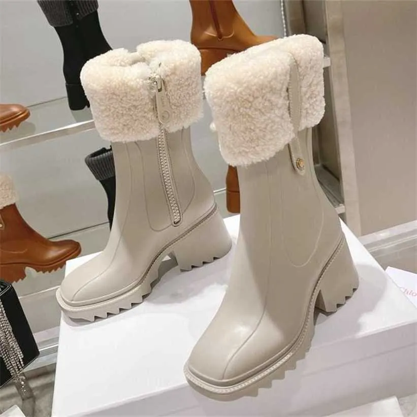 23% de réduction Chaussures de sport 2024 Asigos Fashion Rain New Square Head Mid Barrel Lamb Fleece Bottom Talon épais Side Zipper Martin Boots