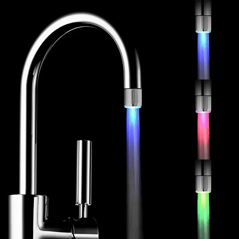 Banheiro led 3-color light-up temperatura torneira da cozinha brilho torneira de poupança de água aerador bico chuveiro 240311