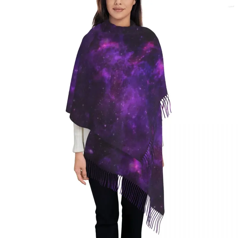 スカーフウォームスカーフ冬の紫色の銀河のショールとラップスターリースペース印刷されたブファンダレディカジュアルラップ