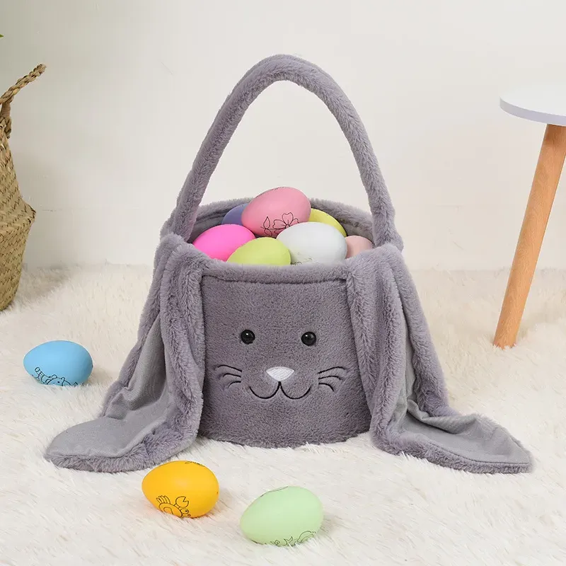 DIY Flannel Bunny Bucket Bag Baskets Egg Hunt Handbag 3D Rabbit Ears Tote Personalized Purses Happy Easter Day