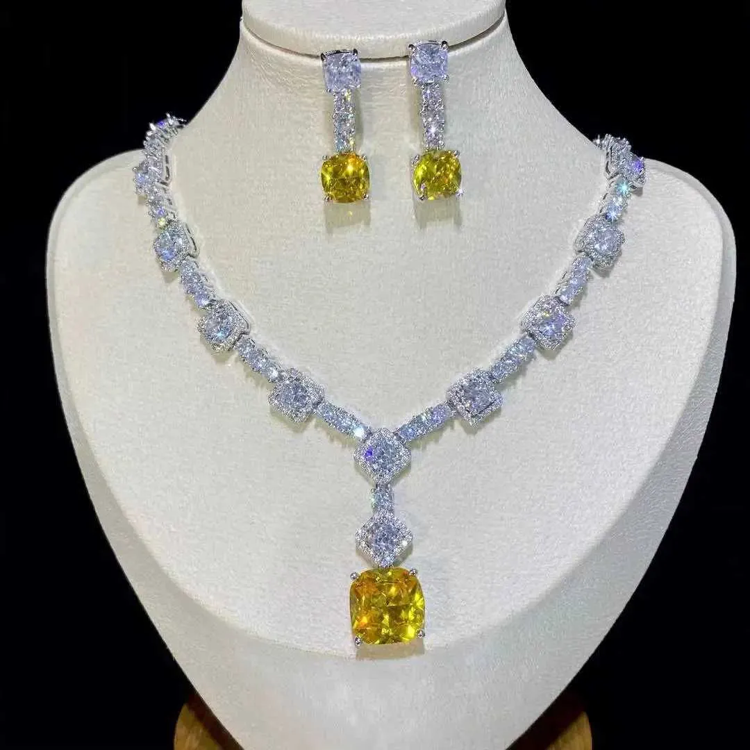 Set di gioielli da sposa ASNORA Collana con orecchini pendenti quadrati giallo brillante e verde adatta per set di gioielli da donna accessori da sposa sposa X0185 Q240316