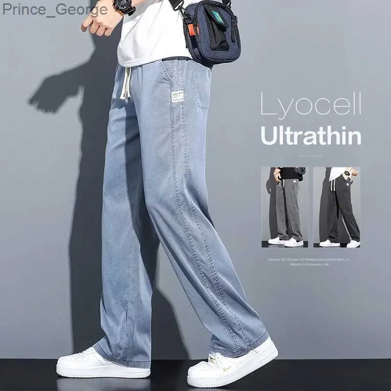 Men's Jeans S-5XL 6StyleMens Loose Jeans Summer Soft Lyocell Thin Fabric Straight Pants Drawstring Elastic Waist Korea Casual TrousersY2KL2403