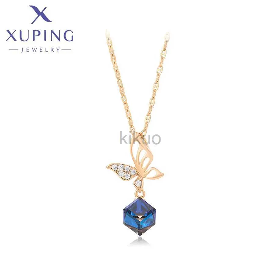 Висячая люстра Xuping Jewelry, Новое поступление, модные квадратные серьги с кристаллами золотого цвета, очаровательное ожерелье с подвеской для женщин и девочек, изысканный подарок 24316