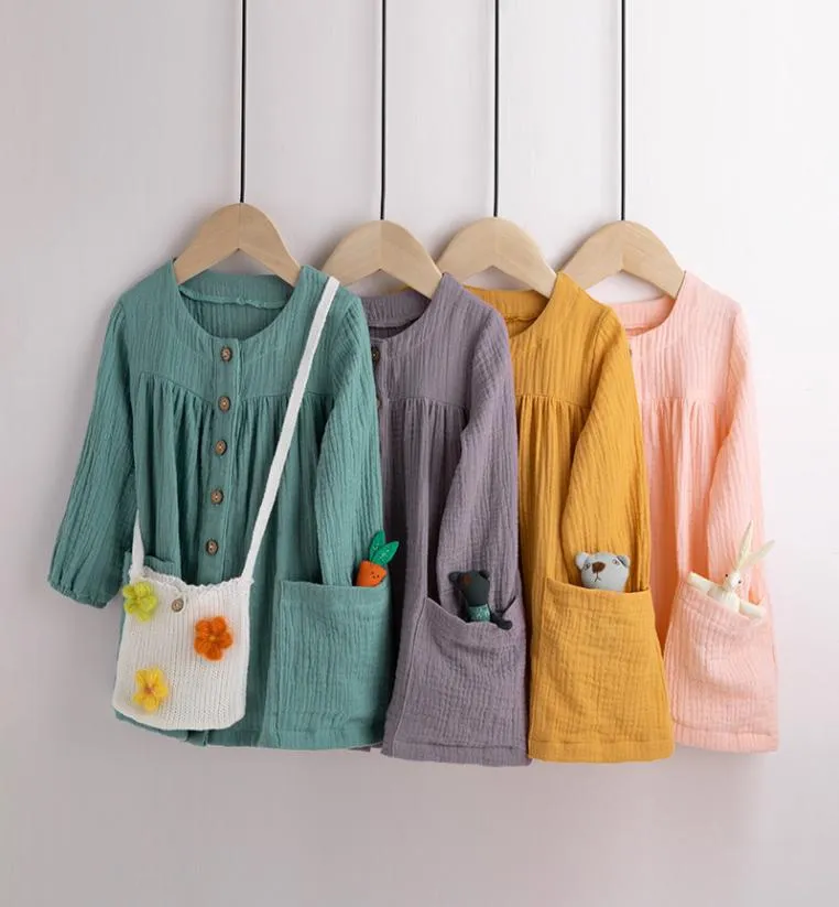 Vêtements pour enfants filles robe unie enfants coton lin robes de princesse printemps automne mode Boutique bébé vêtements C10825532005
