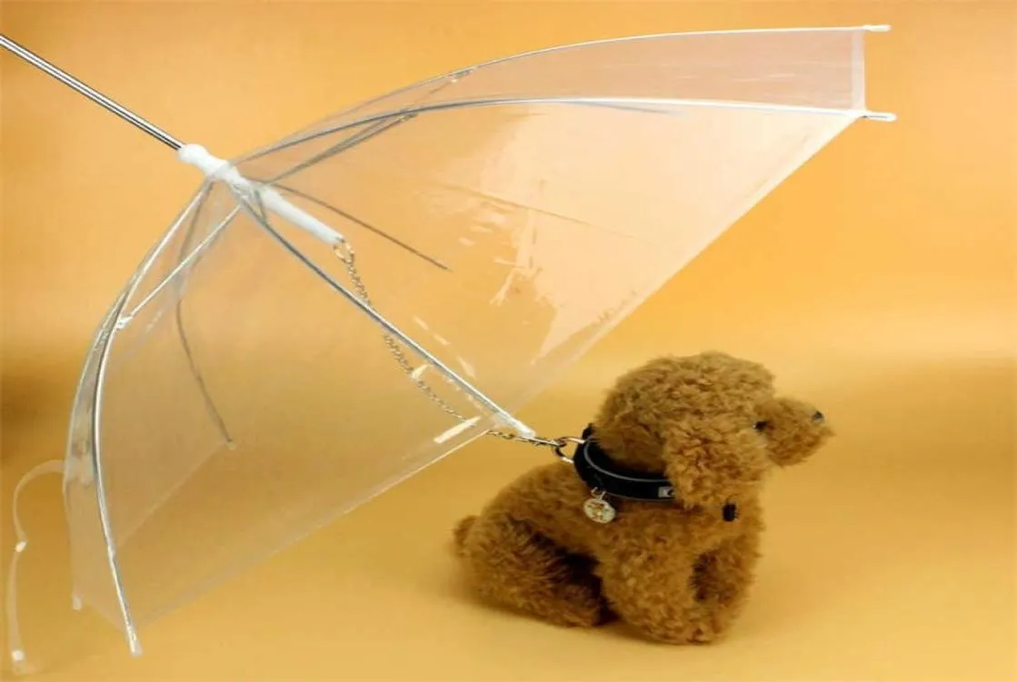 20PCSDHL Transaparent Clear Pet Umbrella Built In Leash Dog Puppy Walking Sleet Snow Rain Keep Pets Animal Dry Plastic Umbrellas 4377806