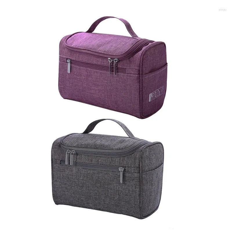 Cosmetic Bags 2Pcs Bag Double Zipper Women Case Beautician Essential Ladies Makeup Package - Purple & Gray
