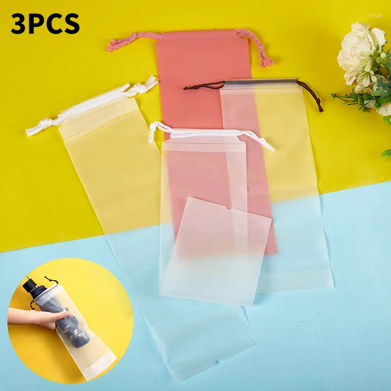 Storage Bags 3pcs Portable Plastic Matte Translucent Umbrella Bag Reusable Drawstring Cover Home Organizer
