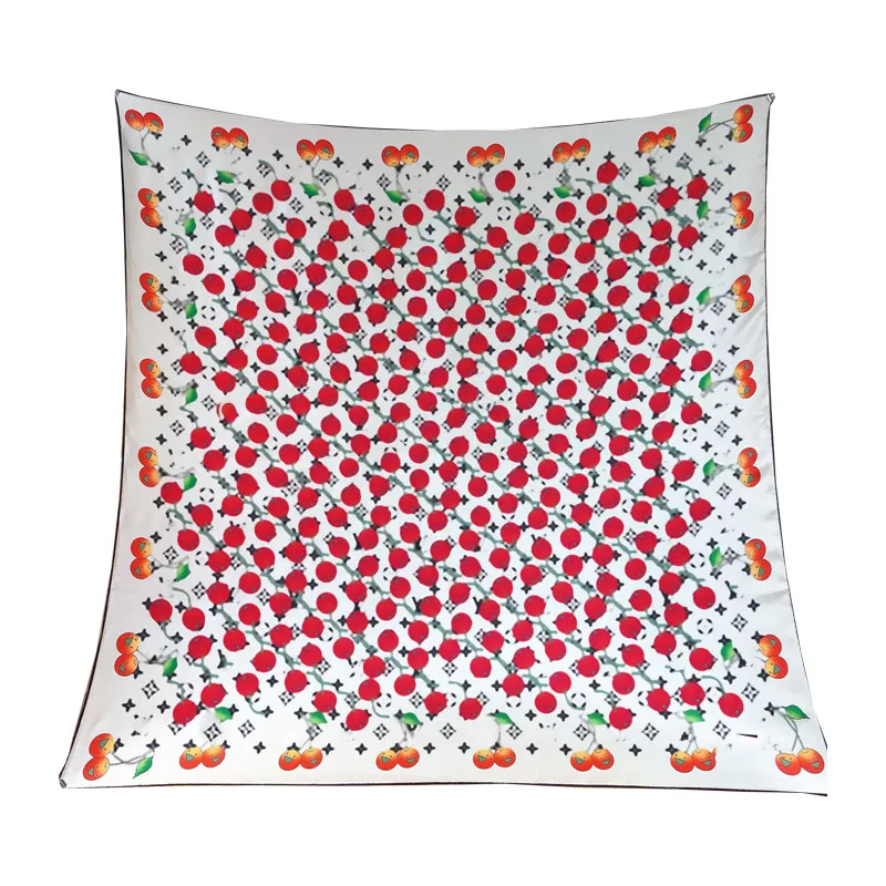 2024 lenço de seda feminino designers para mulheres moda xale anel lenço de luxo lenço quadrado fácil de combinar l sarja lenço de seda cereja padrão tamanho 90x90cm