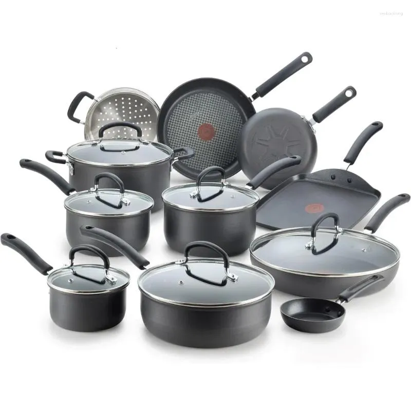 조리기구 세트 Ultimate Hard Anodized Nonstick 세트 17 피스 오븐 안전 400F 뚜껑 350f 냄비 및 팬 식기 세척기 검은 색