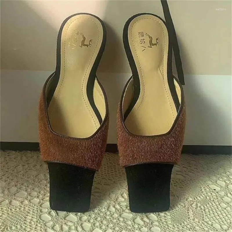 Sapatos casuais para mulheres dedos quadrados senhora saltos planos femininos mules cores misturadas zapatos mujer chinelos costura chassure femme