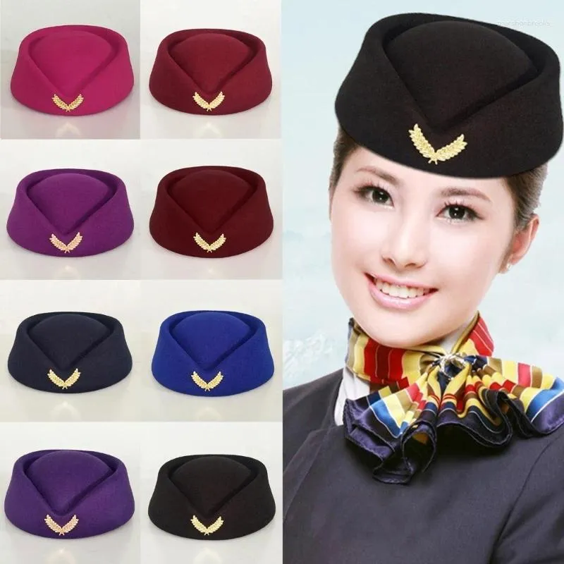 Berets Solid Color Women Stewardess Costume Accessories Flight Attendant Hat For Real-Estate Uniform Vintage Dropship