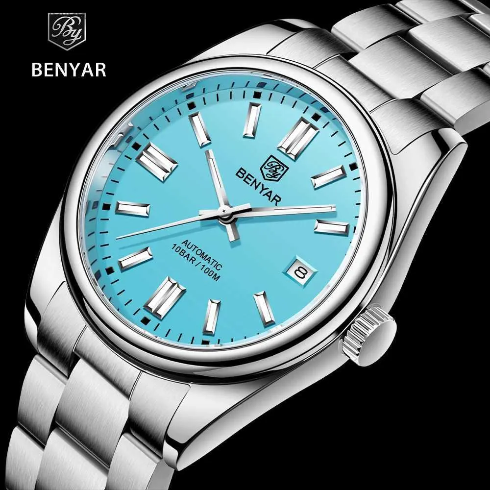 Otros relojes 2022 BENYAR Nuevos hombres de lujo Muñecas mecánicas 10bar Impermeable Automático Acero inoxidable Deportes Buceo para hombres Y240316