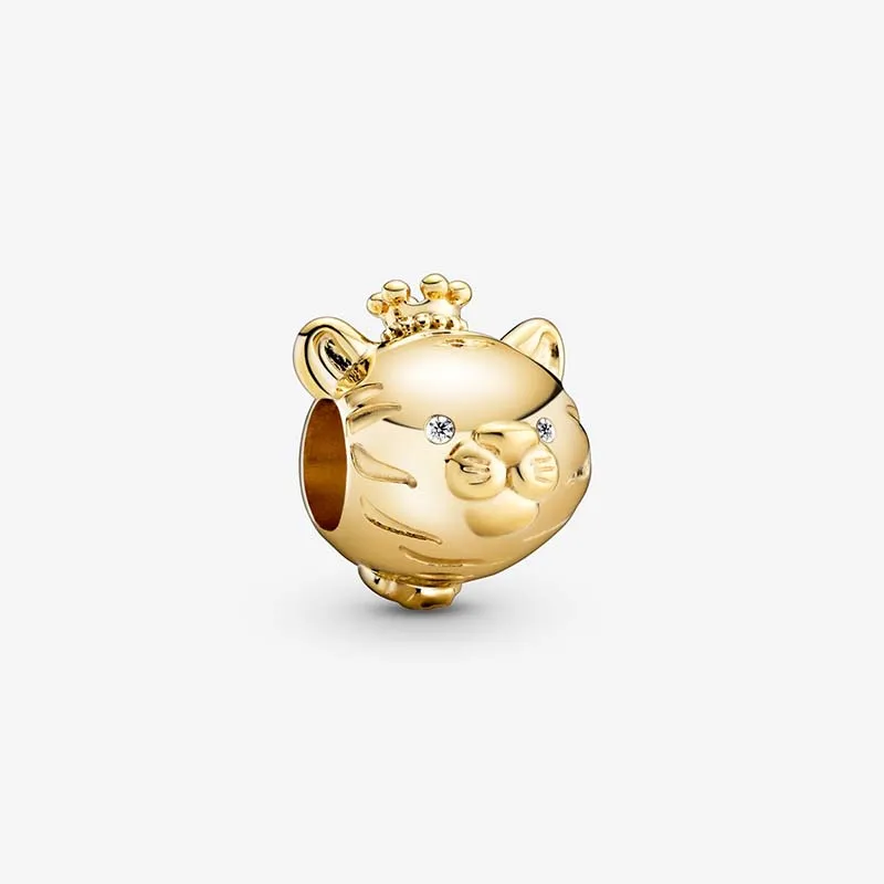 Gold Plated Shining Tiger Charm Pandoras 925 Sterling Silver Charms Set Snake Chain Armband Making Charm Pärlor Halsband Pendant Girl Girent With Original Box