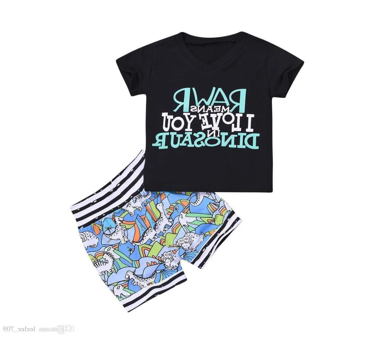 Trendy Kids Baby Boy Set scollo a V lettere nere Canotta Dino Stampa Pantaloncini Abiti Set di abbigliamento per bambini 3m4y Intero 2019 Estate9966616