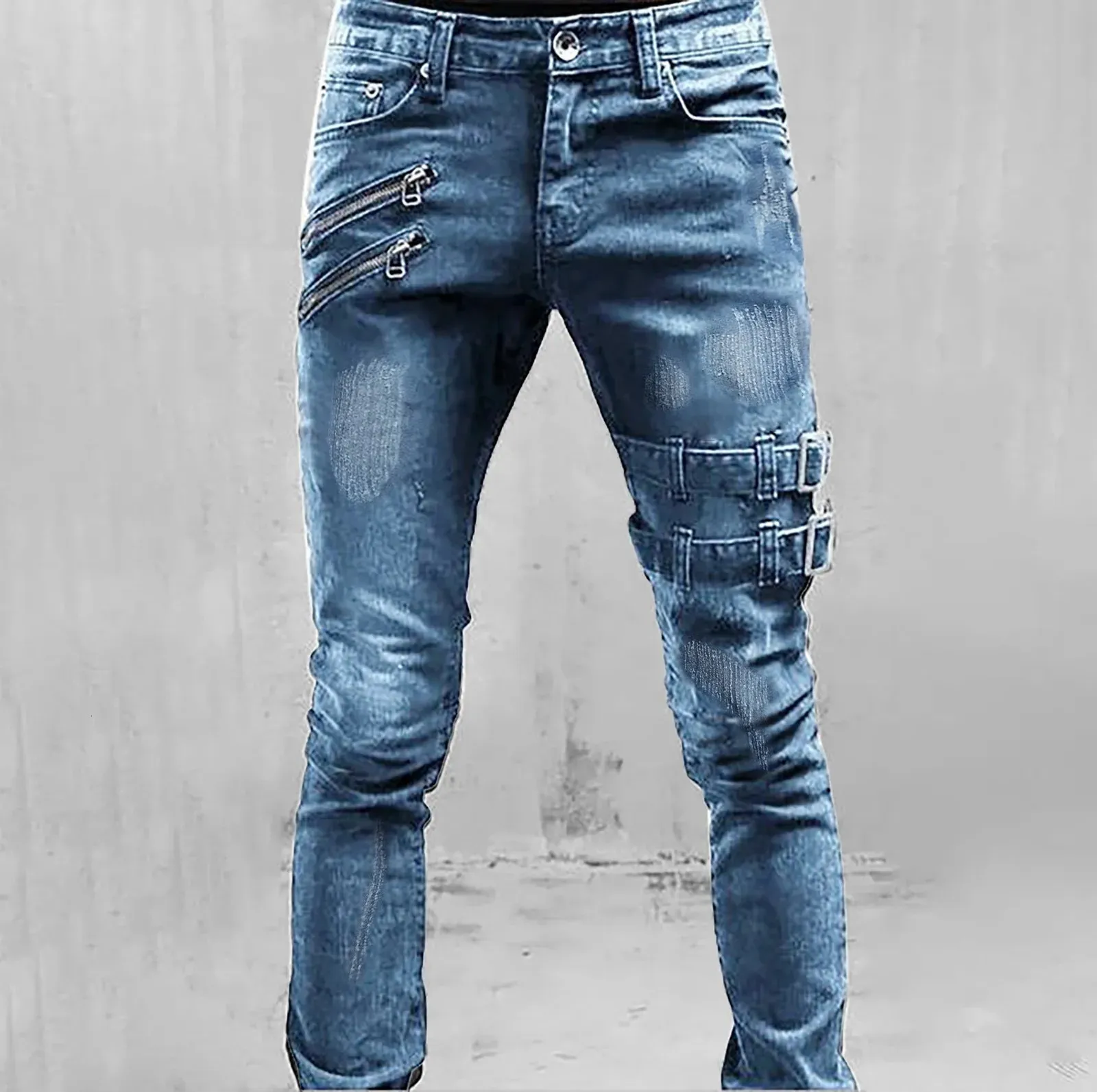 Herrbyxor Midrise Slim Fit Ripped Jeans Casual Right Leg för Man1Fashionable Sale kläder 240313