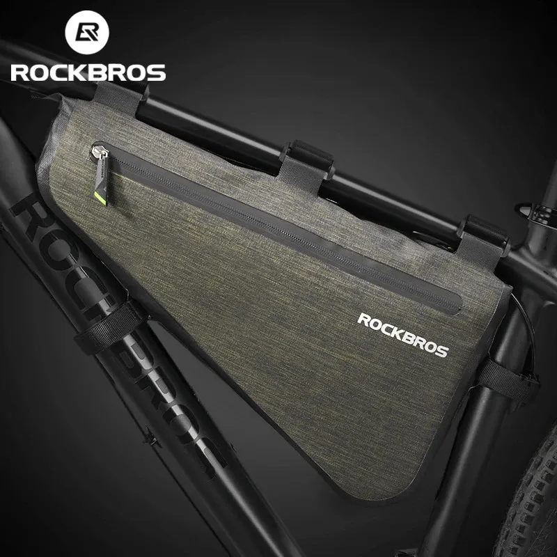 ROCKBROS Borsa per bici da bicicletta Borsa per telaio da strada MTB di grande capacità antipioggia Borsa a triangolo Borsa per calafataggio impermeabile Accessori per borse laterali 240313