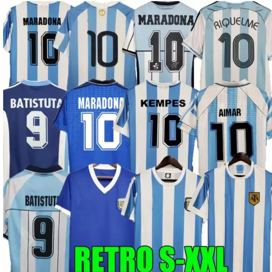 1998 Argentina Retro Soccer Jerseys Sweatshirt 1986 1993 1994 1996 1997 2000 2002 2006 2010 Fintage Football Dorts Long Maradona Lopez Batistuta Riquelme