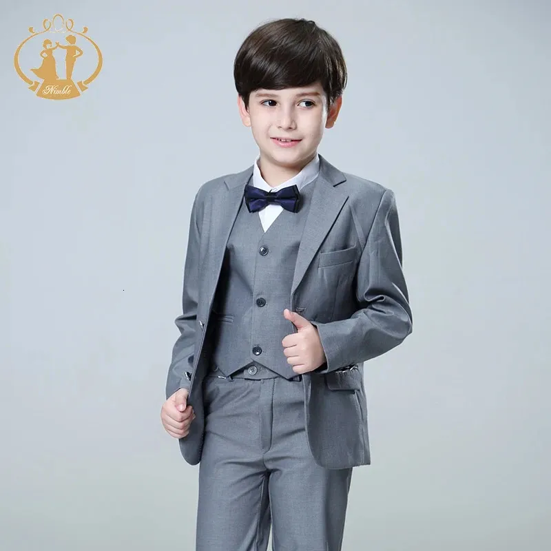 Nimble Spring Autumn Formal Boy Suit for Weddings Children Party Host Costume Wholesale Clothing 3Pcs/Set Blazer Vest Pants 240313