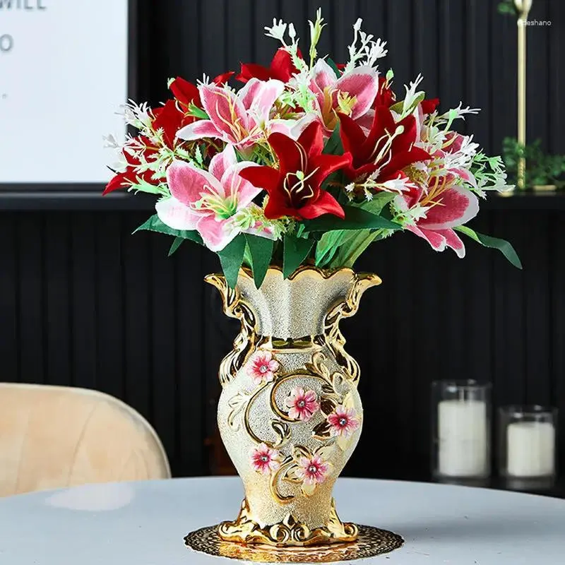 Wazony europejski luksusowy kryształowy piasek ceramiczny wazon sztuczne kwiaty