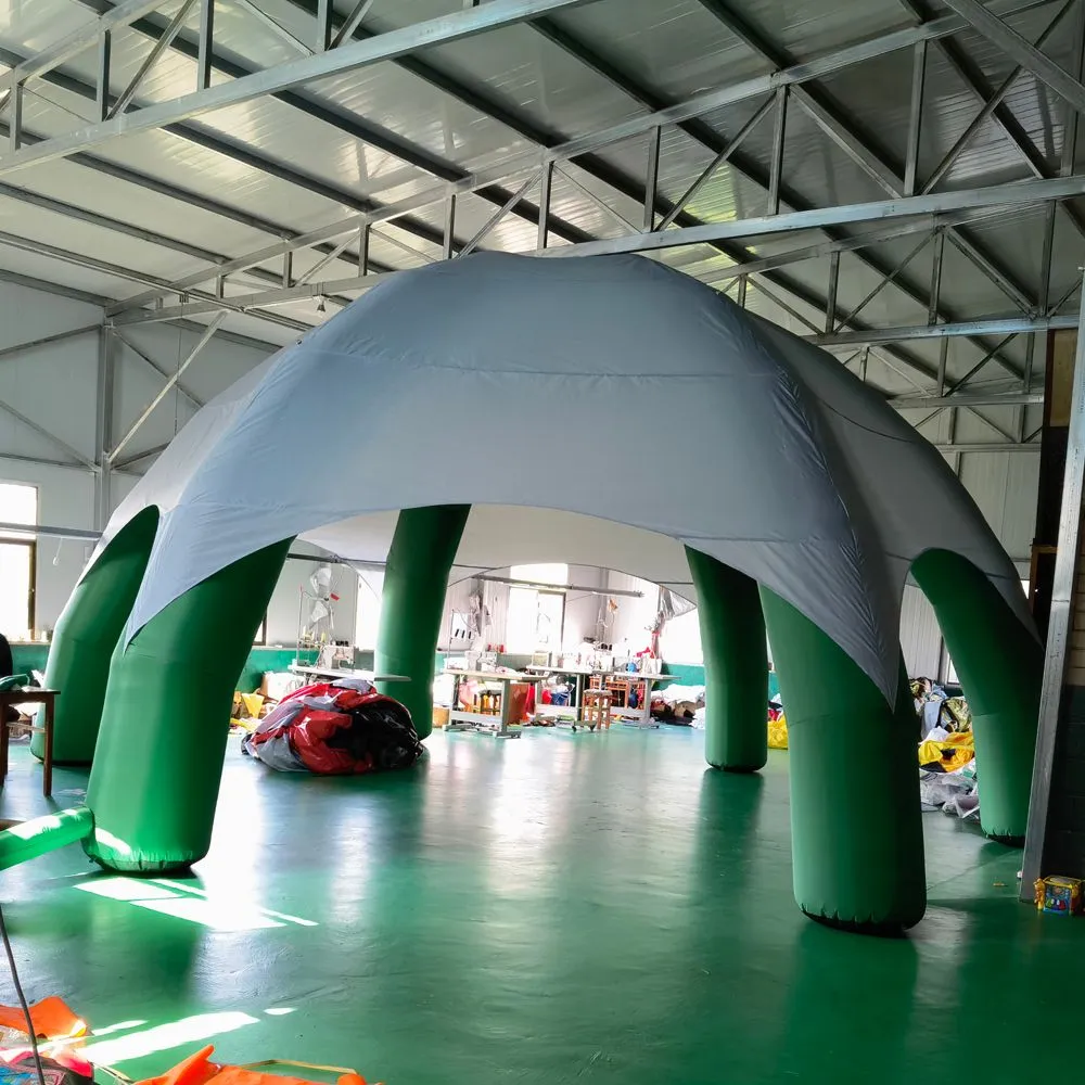 Tienda de araña inflable verde y gris de 10mLx10mWx5mH (33x33x16,5 pies), tiendas de campaña de exposición móviles al aire libre para eventos