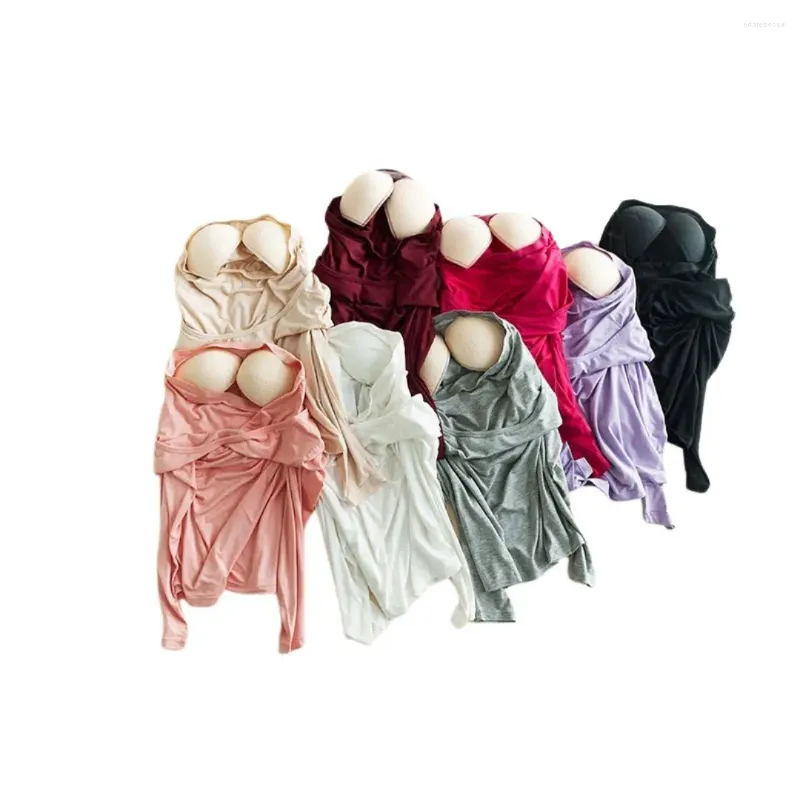 Vêtements de nuit pour femmes Tops de sommeil à manches longues Coussin de poitrine Modal Femmes Soutien-gorge Coupe One-Pièce Pyjamas Sous-vêtements Chemise de fond Pyjama Femme 2024