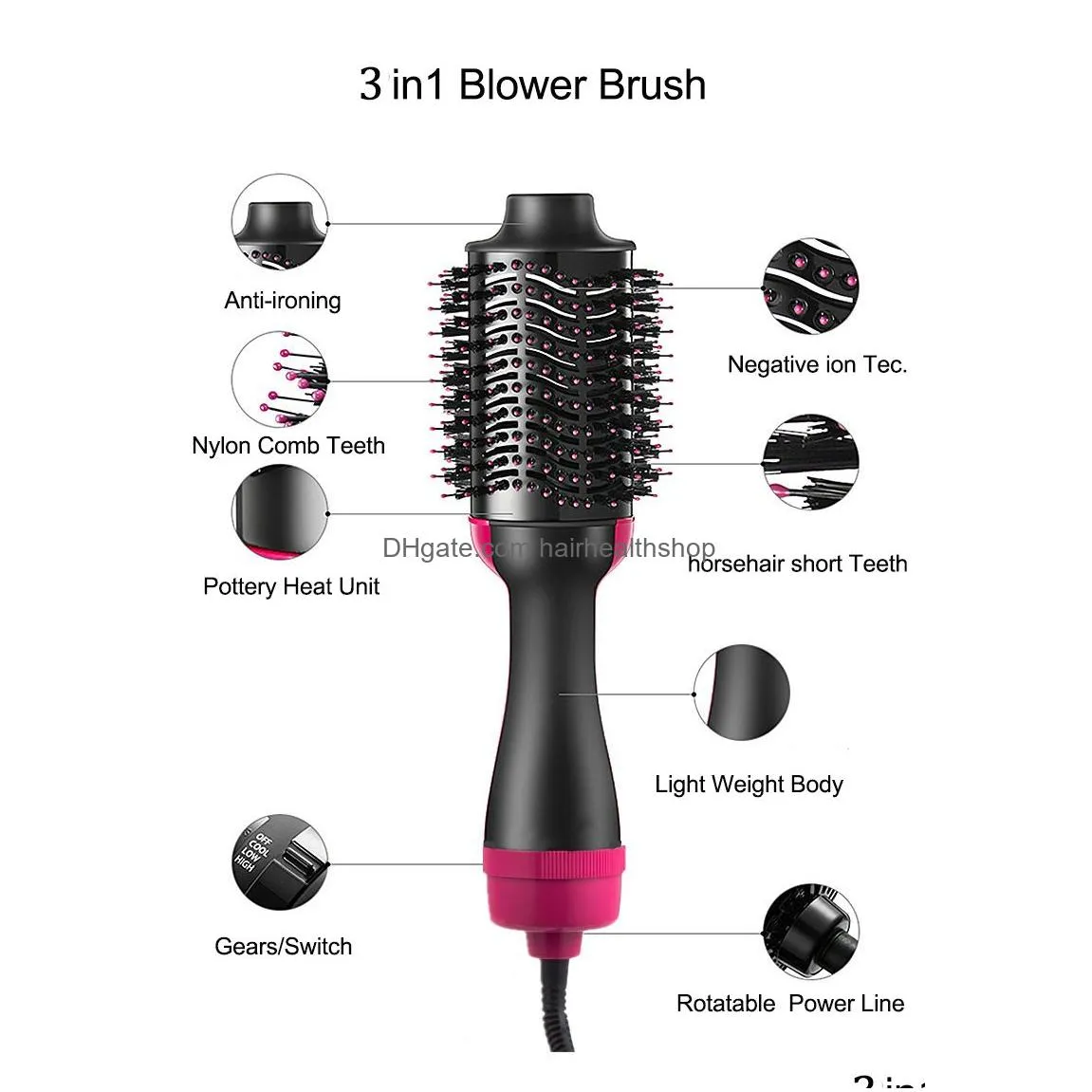 Fers à friser 2 en 1 Sèche-cheveux multifonctionnel Brosse rotative Rouleau Rotatif Styler Peigne Coiffage Fer à friser Air Comb3371 Dh2Rl