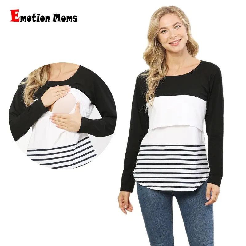 Tanks Emotion Moms New Autumn Long Sleeve Pregnant Women Top Maternity Tshirt Pregnancy Maternity Clothes Breast Feeding Tops