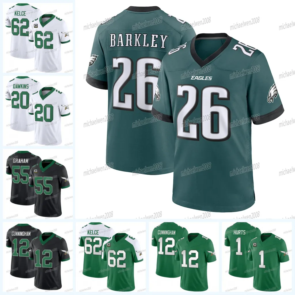 26 Saquon Barkley Jason Kelce Jalen Hurts Eagles Camisa de futebol CJ Gardner-Johnson AJ Brown Kelly Green Devonta Smith Brian Dawkins Reddick Darius Slay Mailata