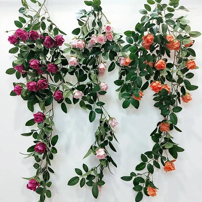 Decorative Flowers Eucalyptus Garland With Camellias Artificial Flower Fake Silk Rose Vine Decor Hanging Faux Leave Floral For Wedding