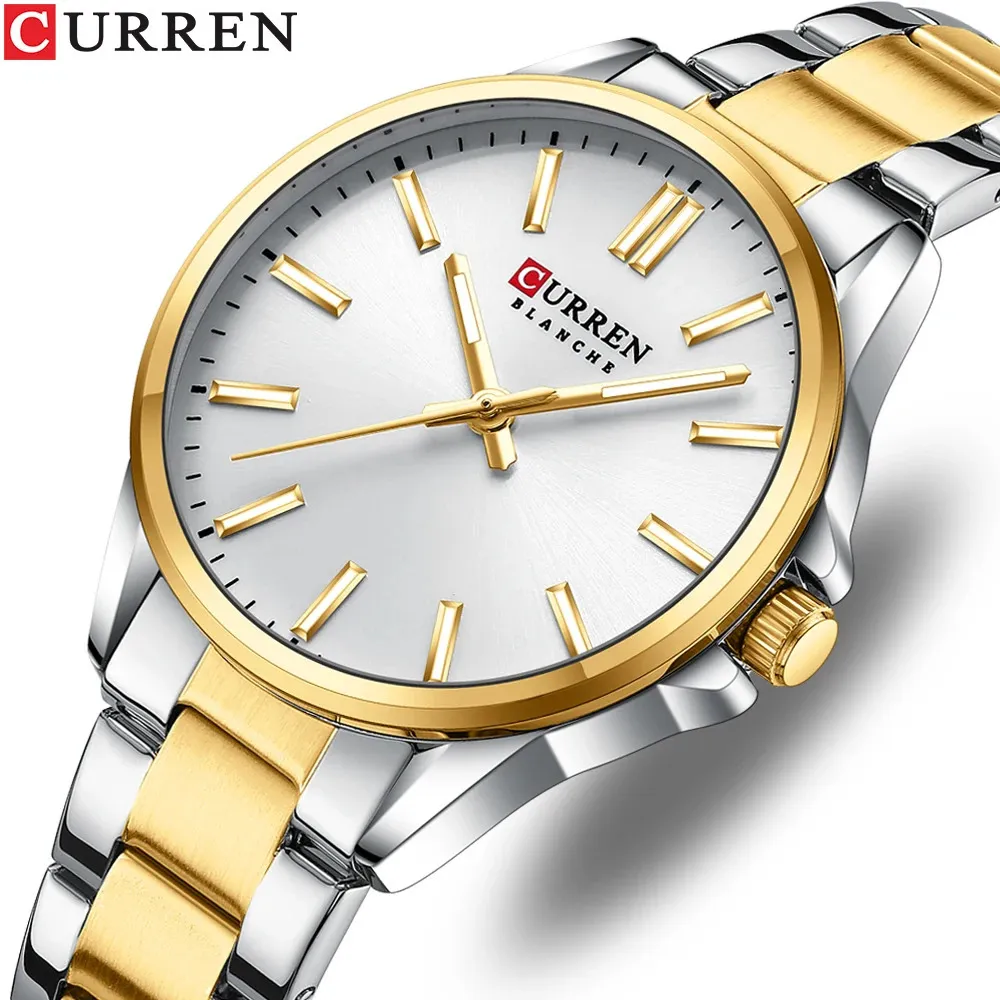 CURREN Fashion Brand Watches for Women Simple Casual Stainless Steel Bracelet Quartz Pointers Wristwatches Luminous Hands Clock 240311