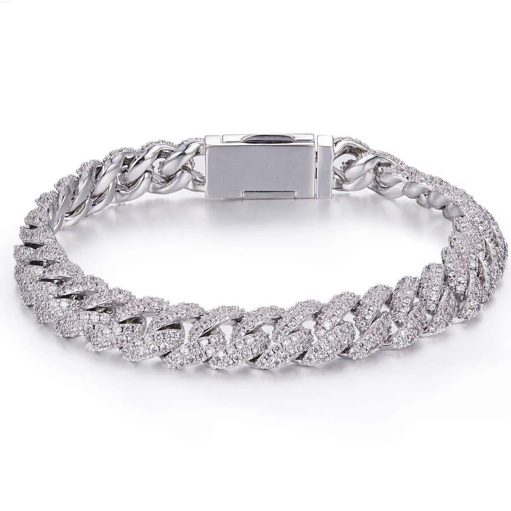 Miami Iced Out S925 Sterling Silber 10 mm 7 8 9 16 18 20 22 24 26 Zoll Moissanit Halsband kubanische Gliederkette für Männer