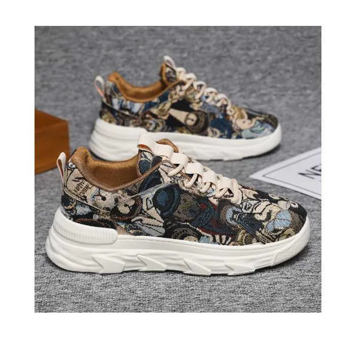 HBP Non Brand New breathable soft sole floral cloth thick soled mens shoes youth casual painted canvas shoes