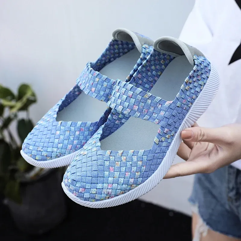 Boots Womens Flats Shoes Summer Sneakers Breat Woven Casual Loafers Soft Walking Shoes Women Tenis Big Size 3542 Zapatos de Mujer