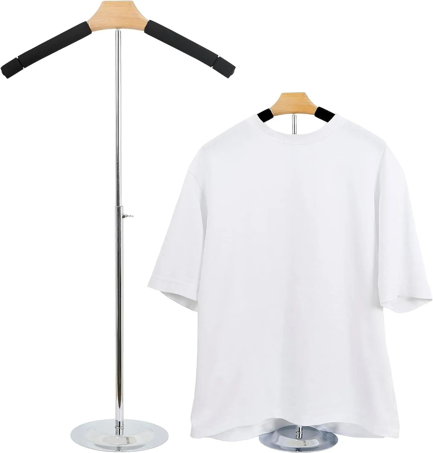 Adjustable T-Shirt Display Stand - Portable Black Metal Clothes Hanger Rack for Shirts, Coats