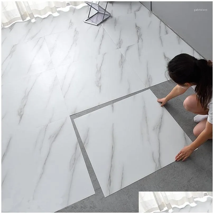 Bakgrundsbilder Simated Marble Tile Floor Flicker PVC Vattentät självhäftande för vardagsrum Toalett Kök Heminredning 3D Wall Drop Del Dheqd
