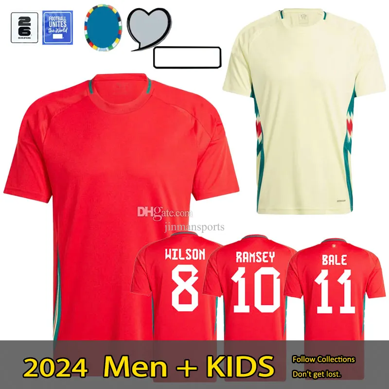 Wales 2024 Fußballtrikot WILSON RAMSEY BALE Euro Cup Neu 2025 Nationalmannschaft 24 25 Fußballtrikot Herren Kinder Kit Komplettset Heim Rot Auswärts Gelb Herrenuniform BROOKS JOHNSON