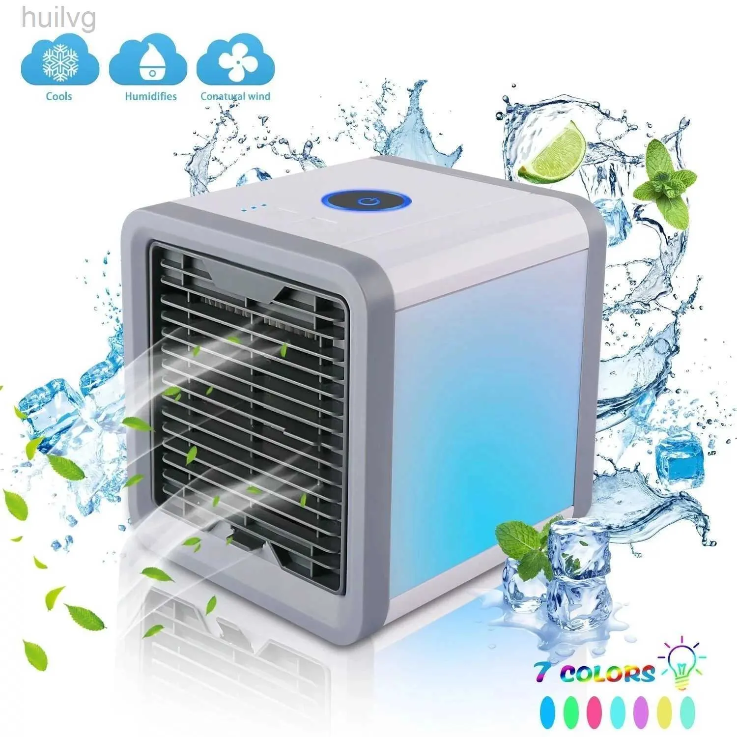 Electric Fans Air Cooler Fan Mini USB Conditioner 7 Colors Light Desktop Cooling Humidifier Purifier For Office Bedroom 240316