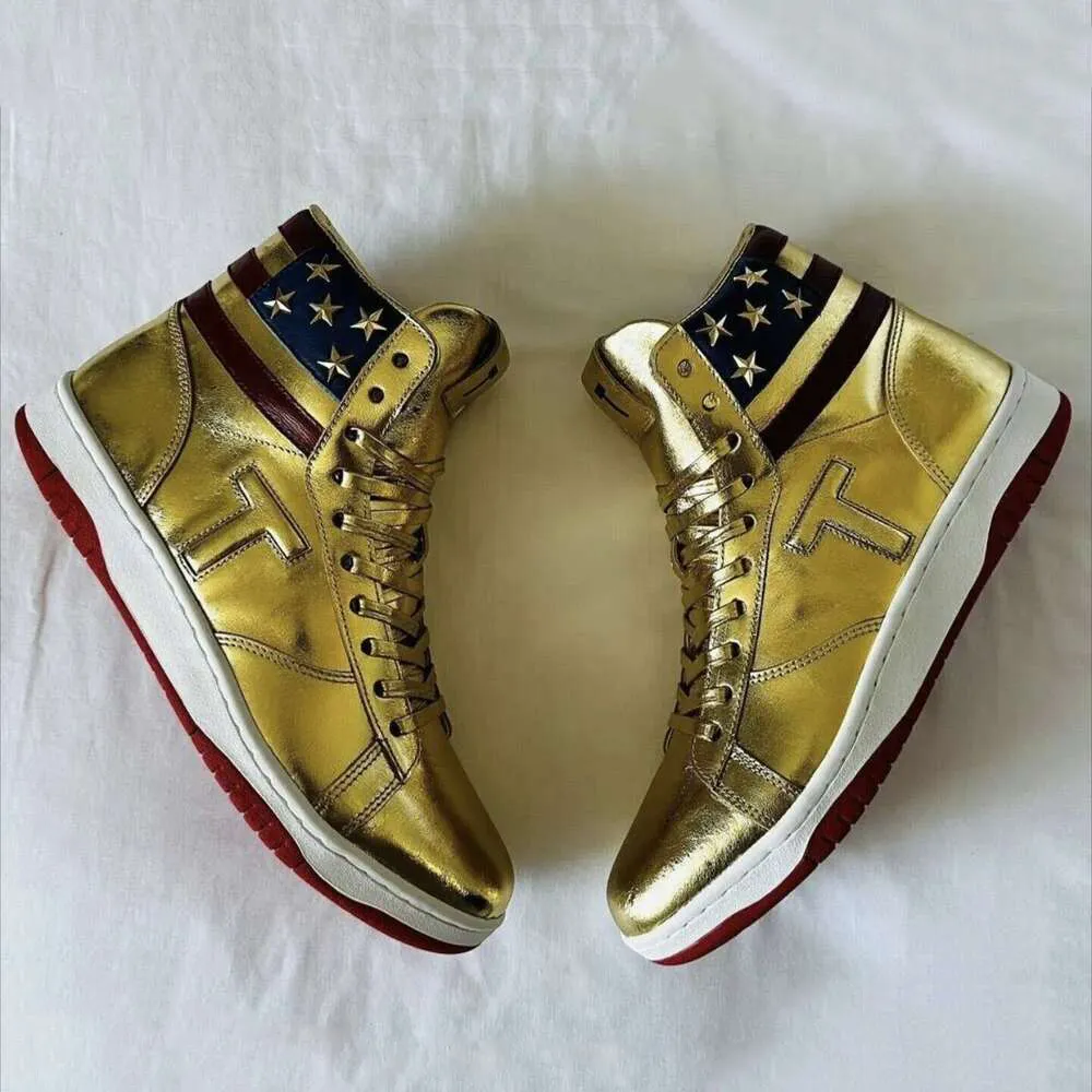 5 Estrellas Sneakers Gold High Top Avec Design De Drapeau Americain Chaussures De Sport A Lacets Confortables Pour Hommes Et Femmes Cuir PU Respirant Baskets En Plein Air Tendance Meilleurs