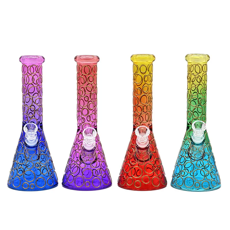 9,8 pouces, conduite d'eau en verre dégradé coloré, bangs en verre borosilicaté avec thème de cercles dessinés à la main, narguilé en verre, peint à la main, article pour fumer en verre, accessoires pour fumeurs