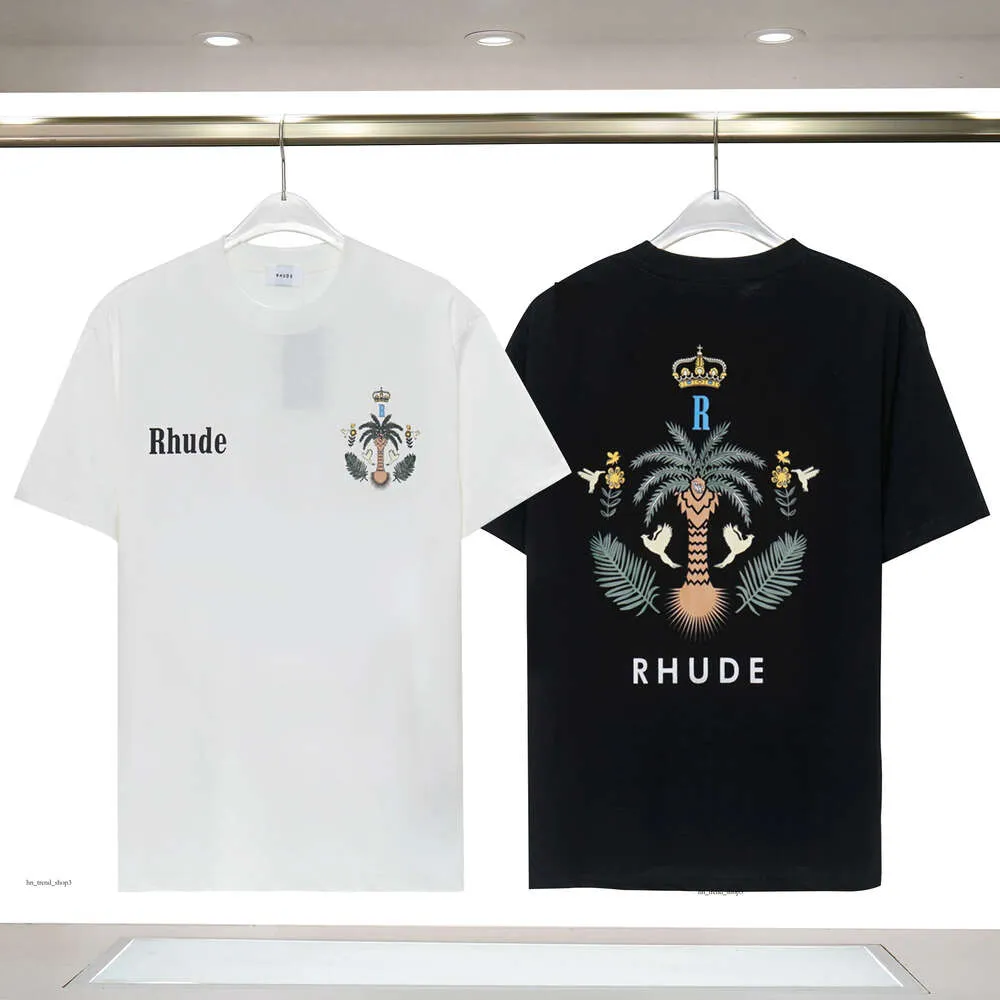 23SS Designers Camiseta Verão Europa RHUDE Polos American Stars Moda Mens Camisetas Estrela Cetim Algodão Casual T-shirt Mulheres Homens Tees Preto Branco M-3Xl 610