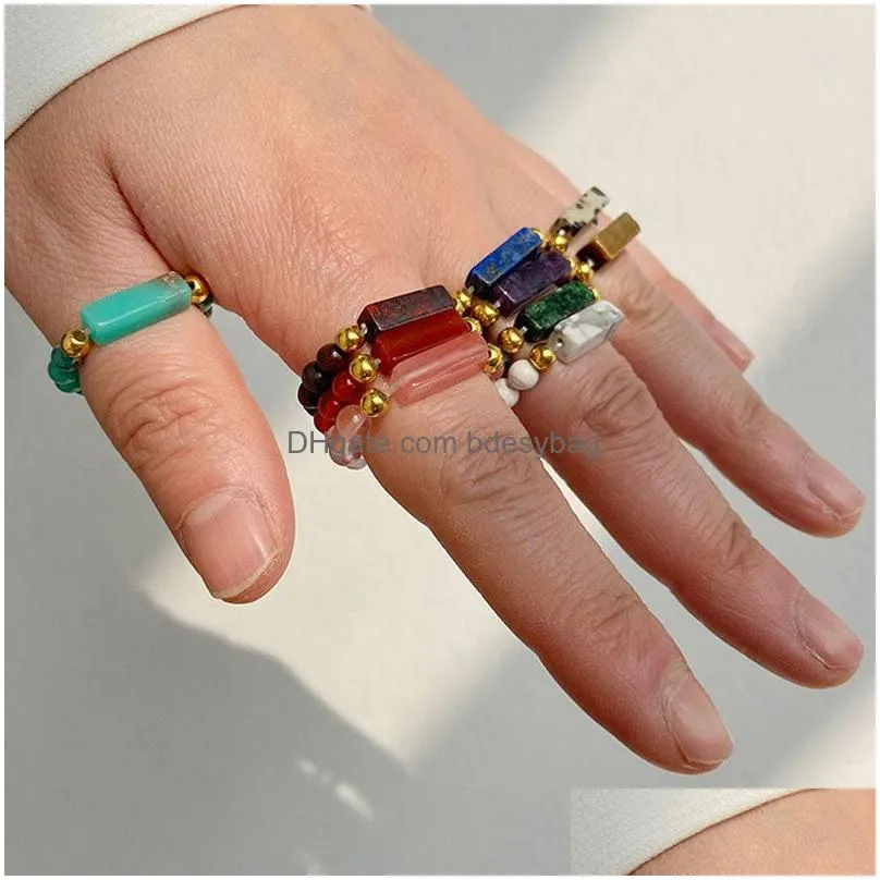 Bandringe 4 mm natürlicher Kristallstein, vergoldet, Perlenbandringe für Frauen, Mädchen, Party, Club, Dekor, elastischer Schmuck, Drop-Lieferung, Jewe Dhz0M