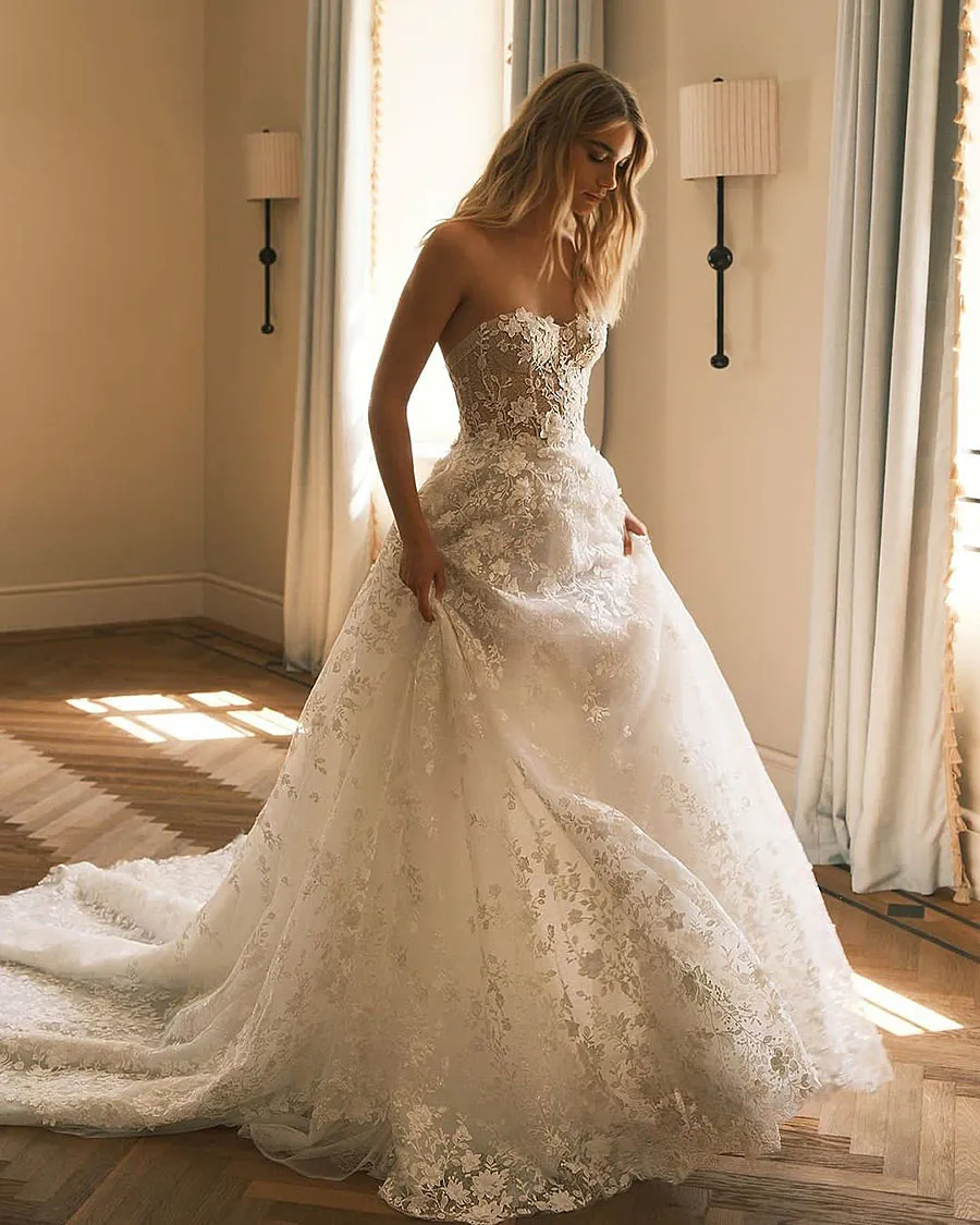 chinese dress ladies Beaded lace strapless ball gown A-Line Wedding Dress – Bela Bridal main image 1