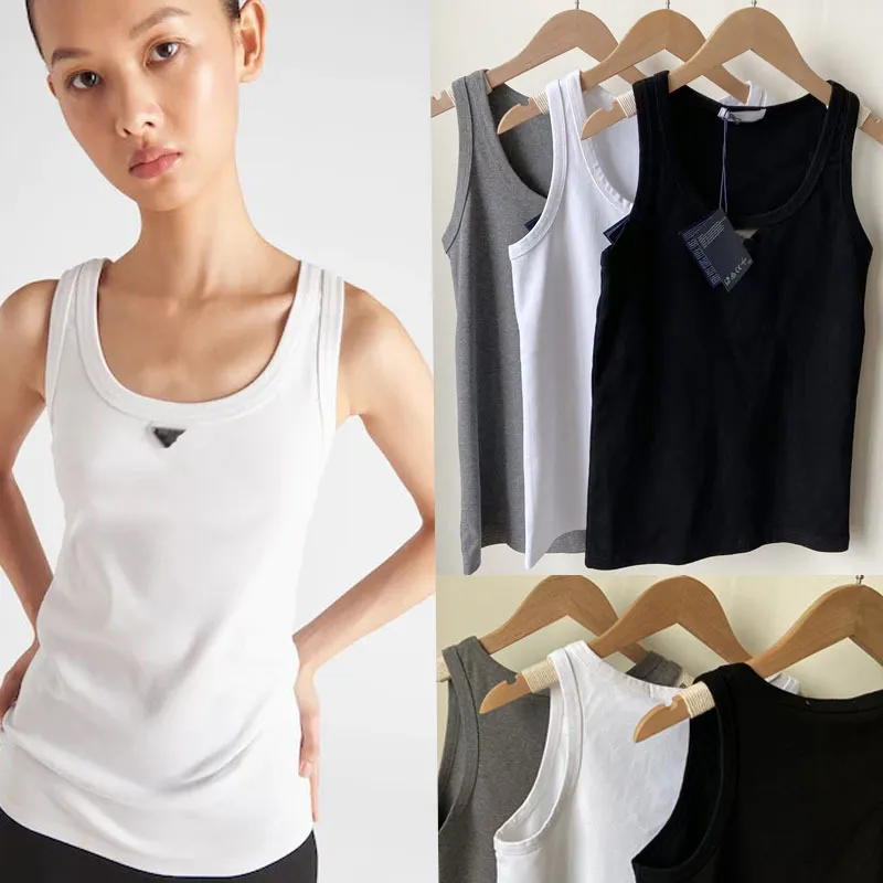 Tank Top Mulheres Designer Marca Luxo Regular Cropped Algodão Jersey Camis Feminino Malhas Tees Sexy Ombro Preto Tank Top Casual Sem Mangas Sexy Colete Tamanho S-L