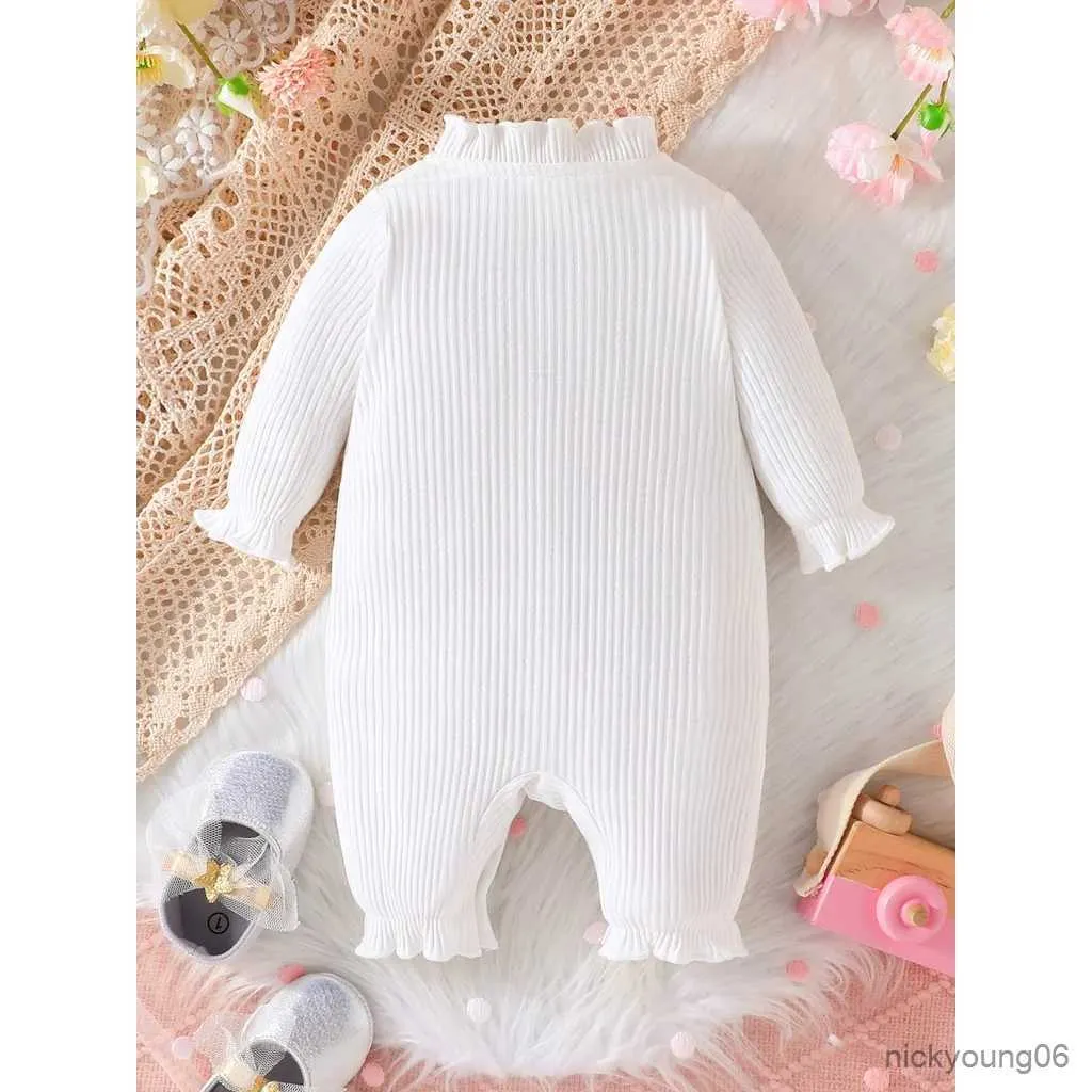 Kläder sätter baby flicka nyfödda onesies romper 0-9 månader söt båge liten knapp småbarn kläder spädbarn långärmad jumpsuit
