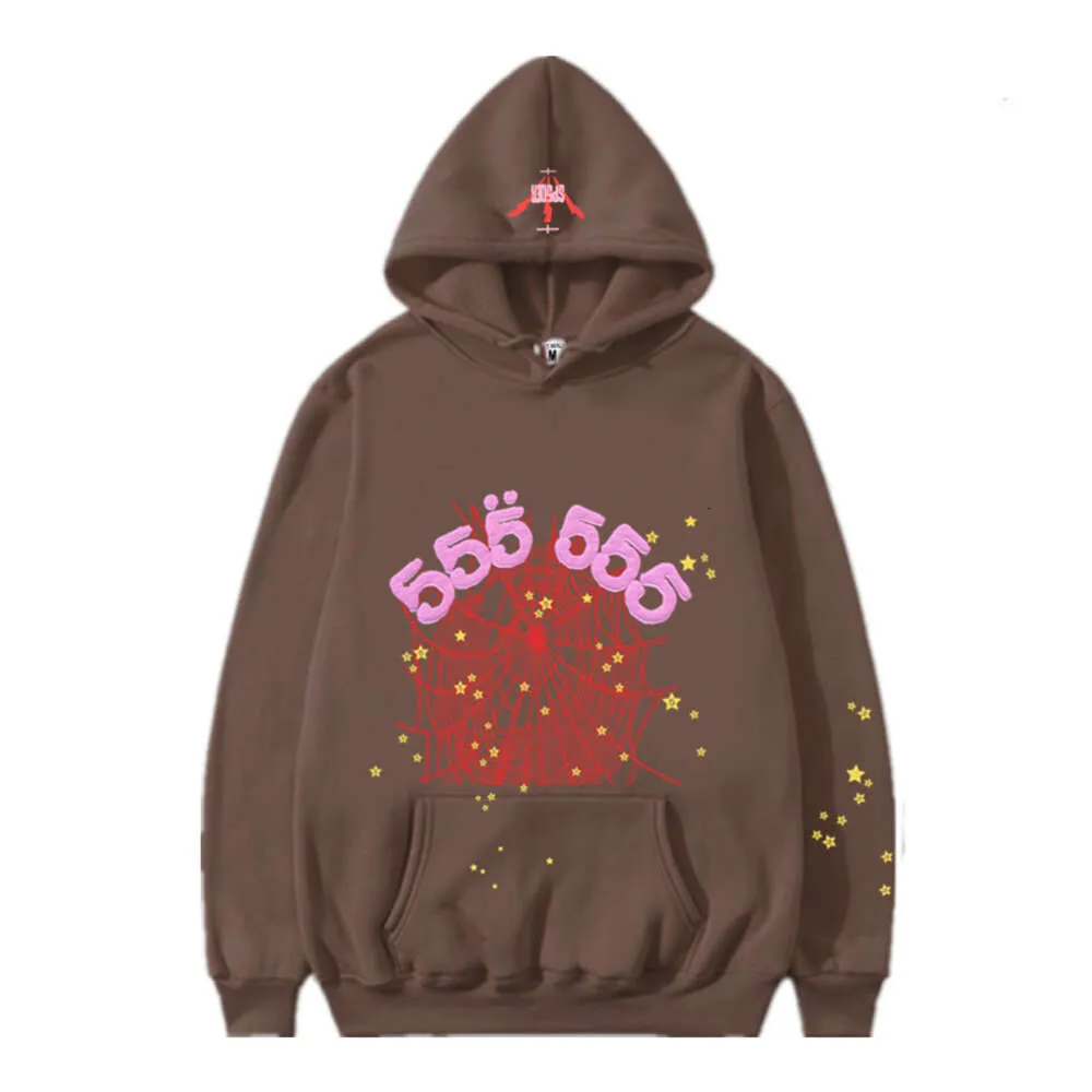 Hoodie sp5der unga thug 555555 män kvinnor hoodie skum tryck spindel web grafisk rosa tröjor y2k pullovers byxa s-xl högkvalitativ modespindel hoodie 233